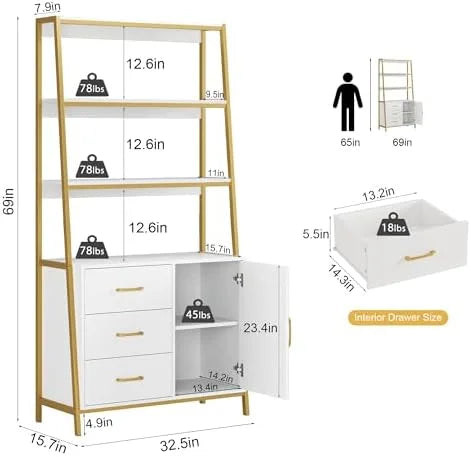 69" Tall 4-Tier Bookshelf with Drawers and Shelves P221