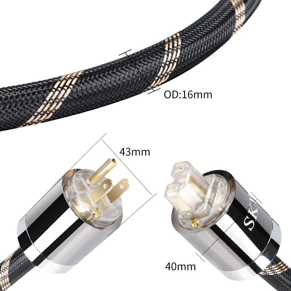 Upgrade Audiophile OCC Power Cord, Male to Female Power Cable, US Plug, Black, 6.5ft/2M I40945