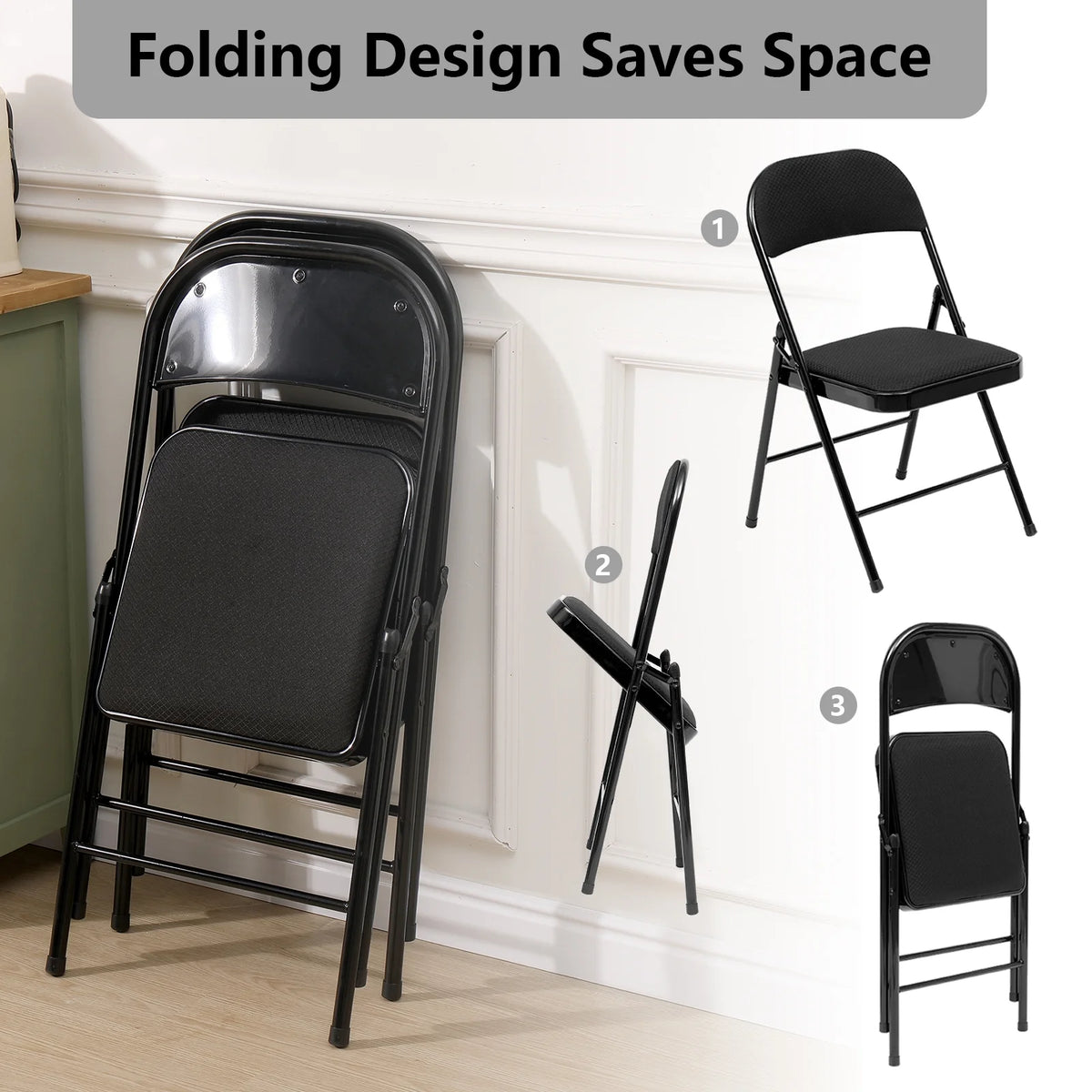 Black Fabric Upholstered Folding Chairs 6 Pack R839818