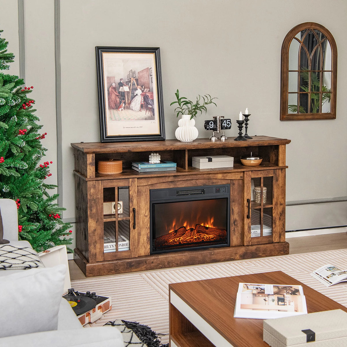 58'' Fireplace TV Stand with 1400W Electric Fireplace N657