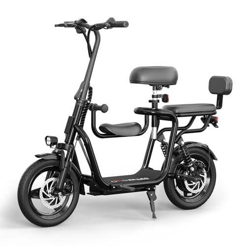 Black Electric Scooter with 3 Seats 350W Motor 14" Tire 20 Miles Range N334