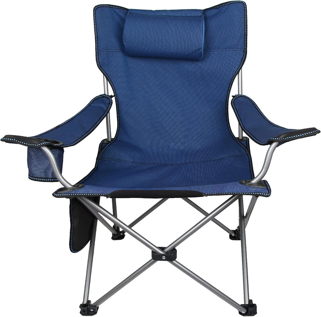 Folding Adjustable Recliner Camping Chair with Headrest Cup Holders Side Pocket Black E82105