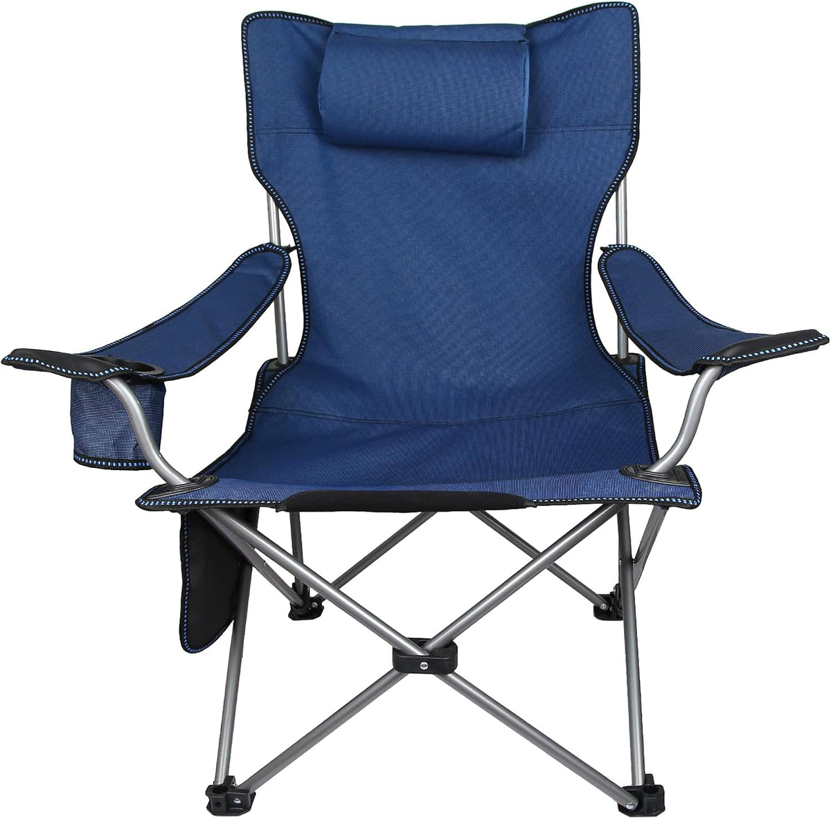 Folding Adjustable Recliner Camping Chair with Headrest Cup Holders Side Pocket Black E82105