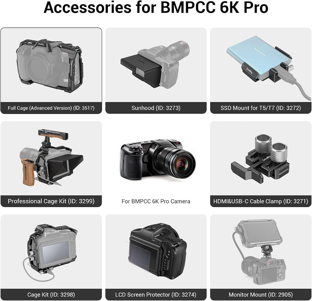 Full Cage for BMPCC 6K Pro with Built-in Removable Pogo Pin Connector X515487