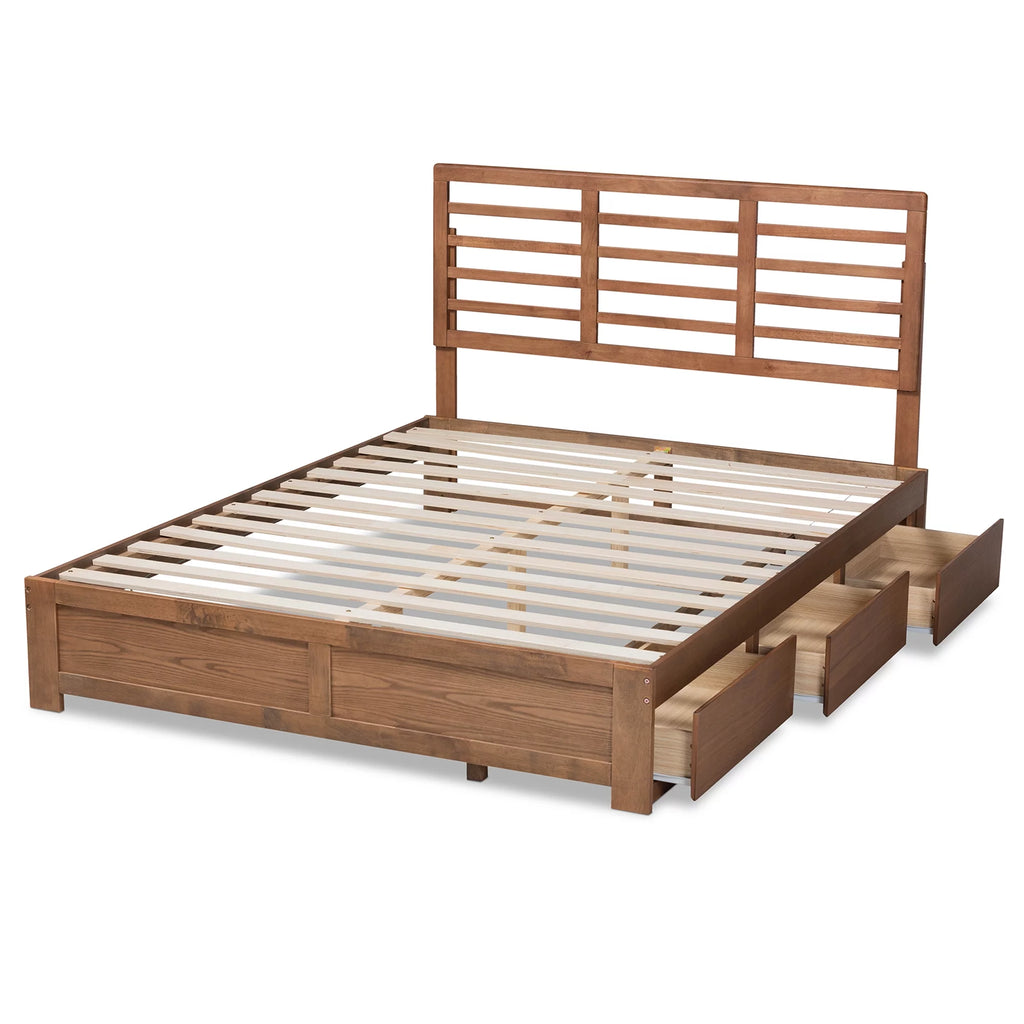 Ash Walnut Brown Wood Full Size 3-Drawer Platform Storage Bed U58091