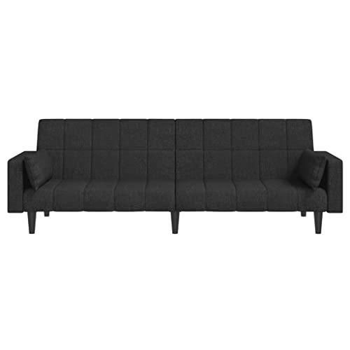2-Seater Black Fabric Convertible Sleeper Sofa Bed with Two Pillows L109