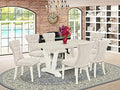 7 Piece Rectangle Dining Table with 6 Doeskin Linen Fabric Upholstered Chairs K963