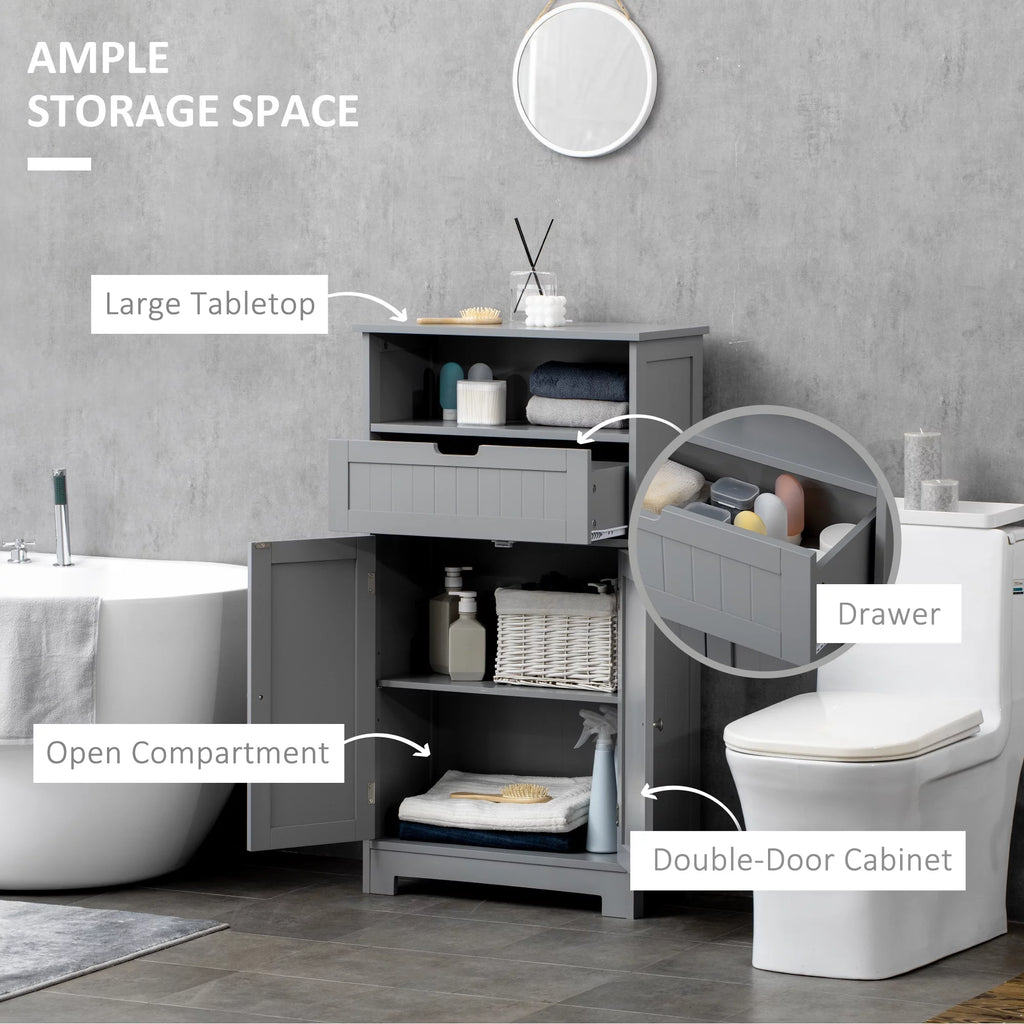 Grey Freestanding Bathroom Storage Cabinet with Drawer and Adjustable Shelf Q219