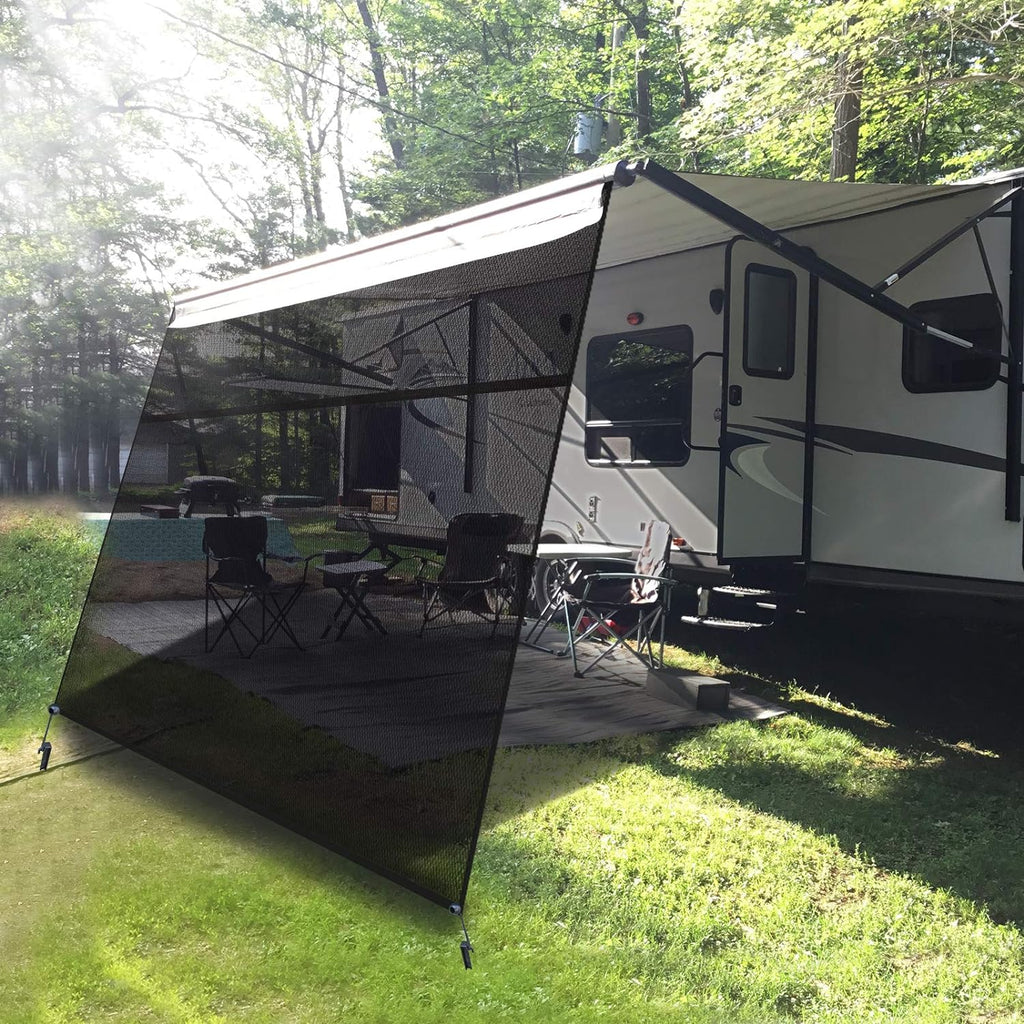 RV Awning Shade Screen 9'X7' Black Mesh Sunshade Pack of 2 D9604