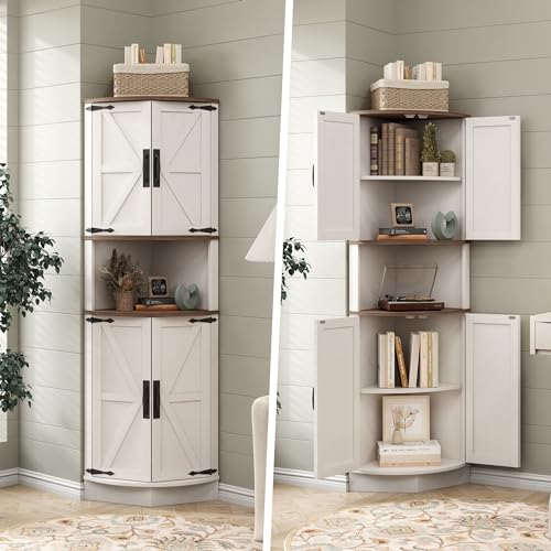 64.8" Tall Grey Corner Cabinet with 4 Doors and 5 Shelves W553