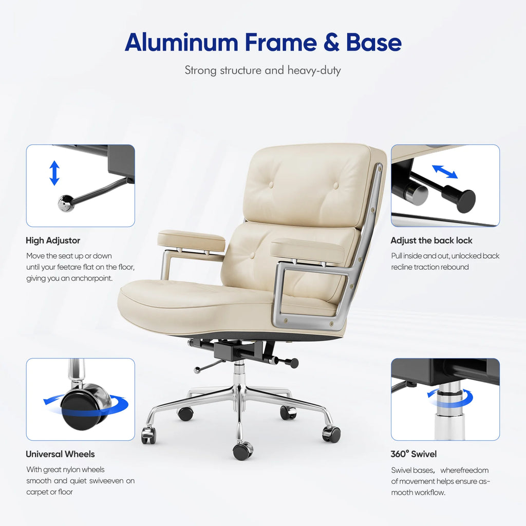 White Genuine Leather Office Chair J440