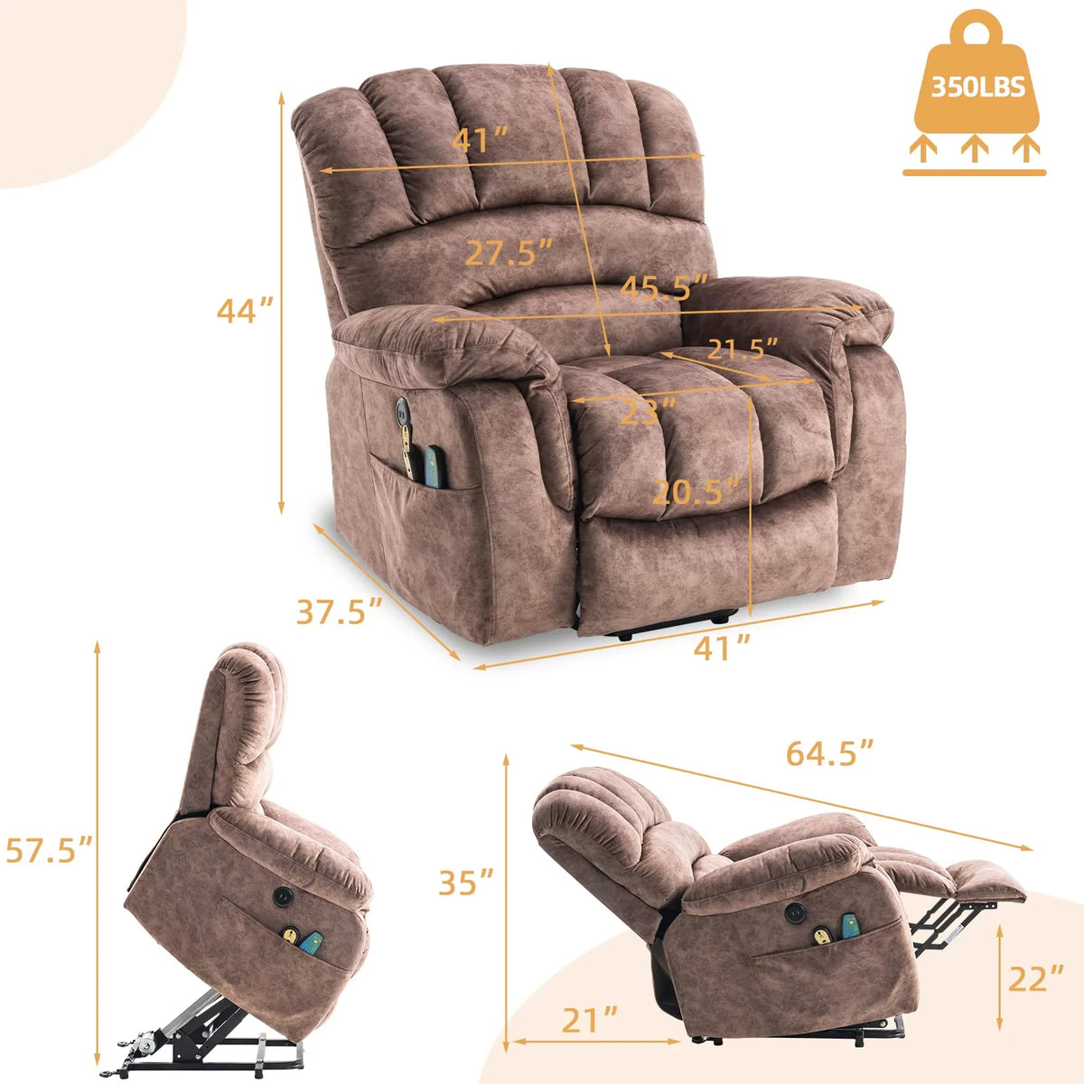 Large Power Lift Recliner with Massage and Heat T328916