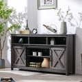 Farmhouse Barn Door TV Cabinet Media Console with Open Shelves White Y472207