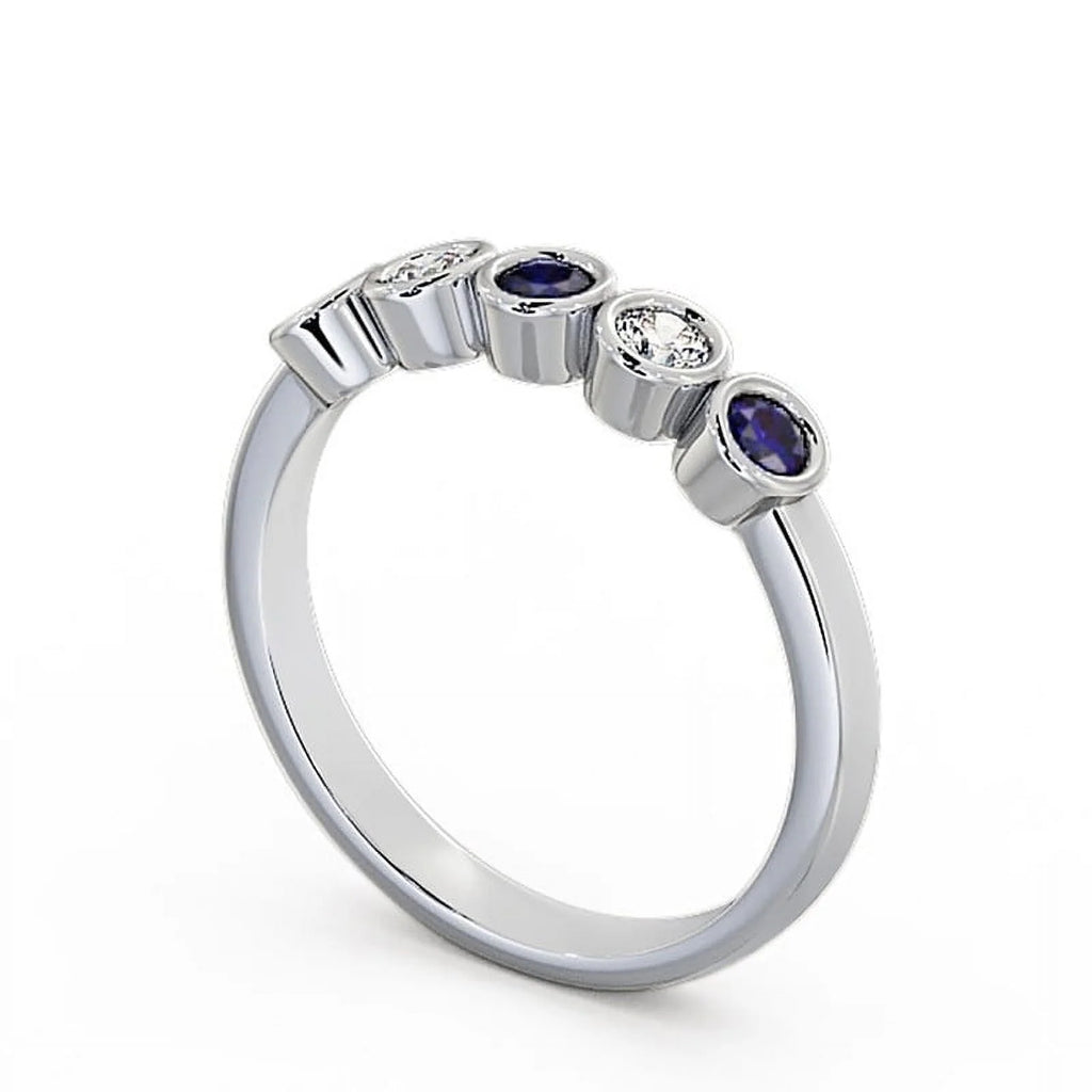 14K White Gold Eternity Band with Blue Sapphire and Diamond J183598