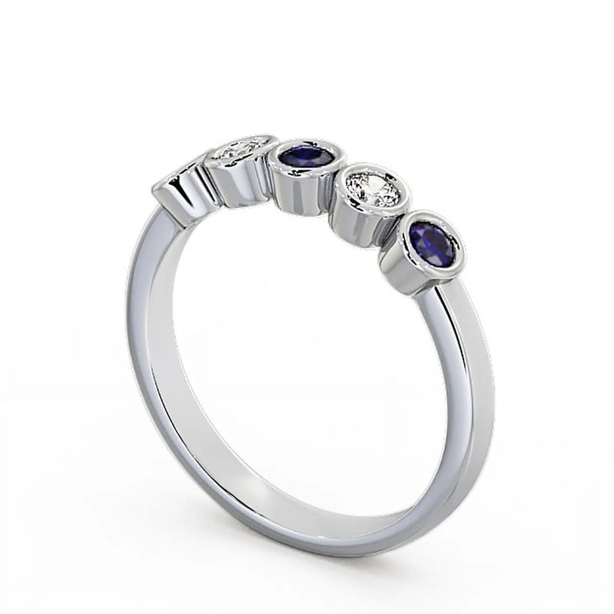 14K White Gold Eternity Band with Blue Sapphire and Diamond J183598