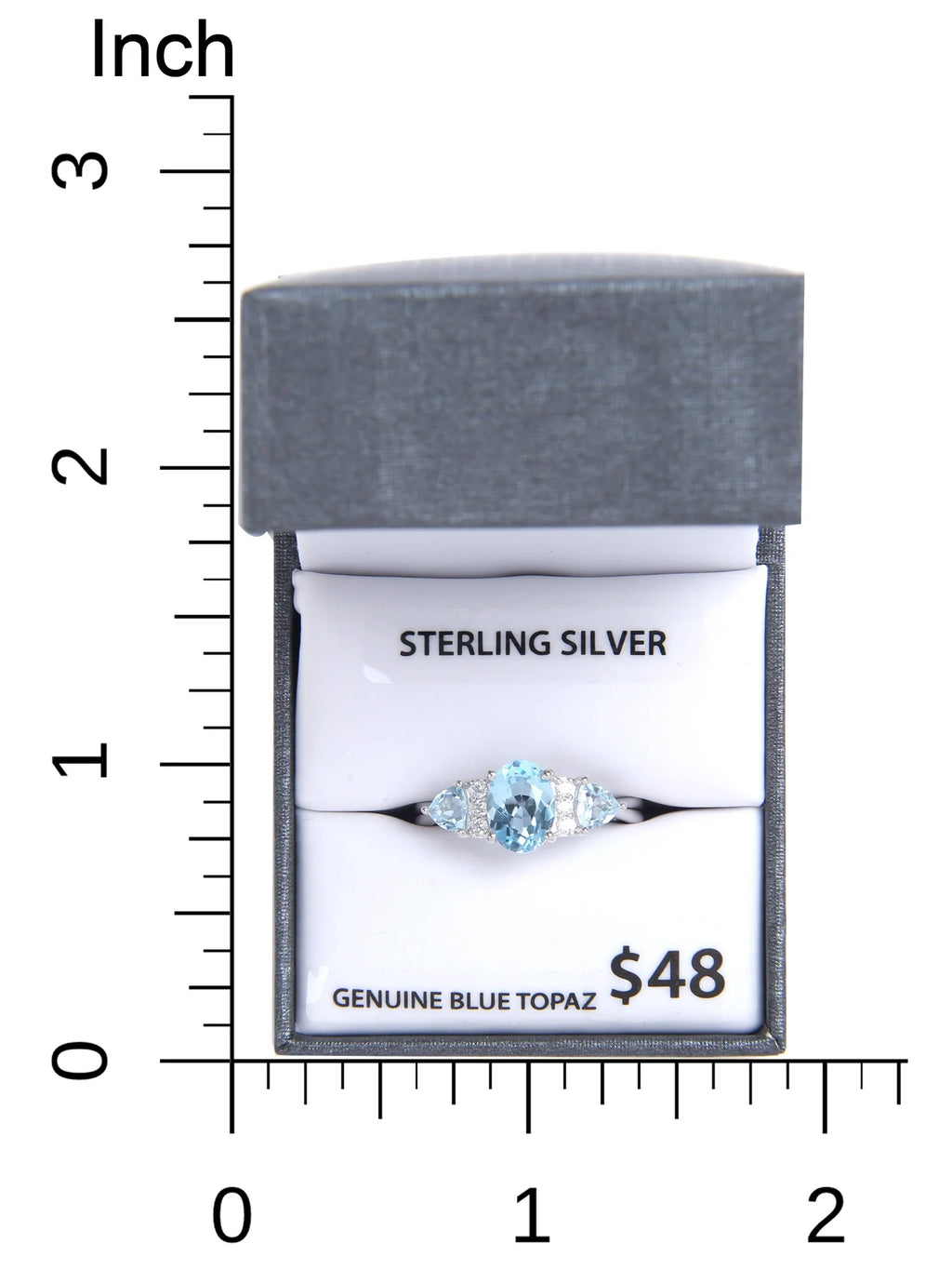 Oval & Trillion Cut Blue Topaz & CZ Three-Stone Ring in Sterling Silver E829