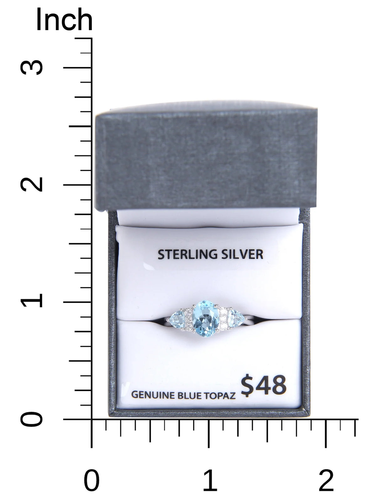 Oval & Trillion Cut Blue Topaz & CZ Three-Stone Ring in Sterling Silver E829