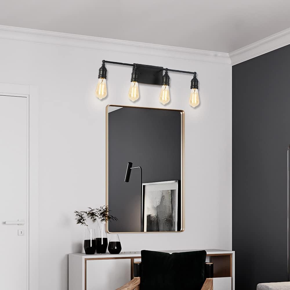 Matte Black 4-Light Industrial Vanity Light Fixture K3608