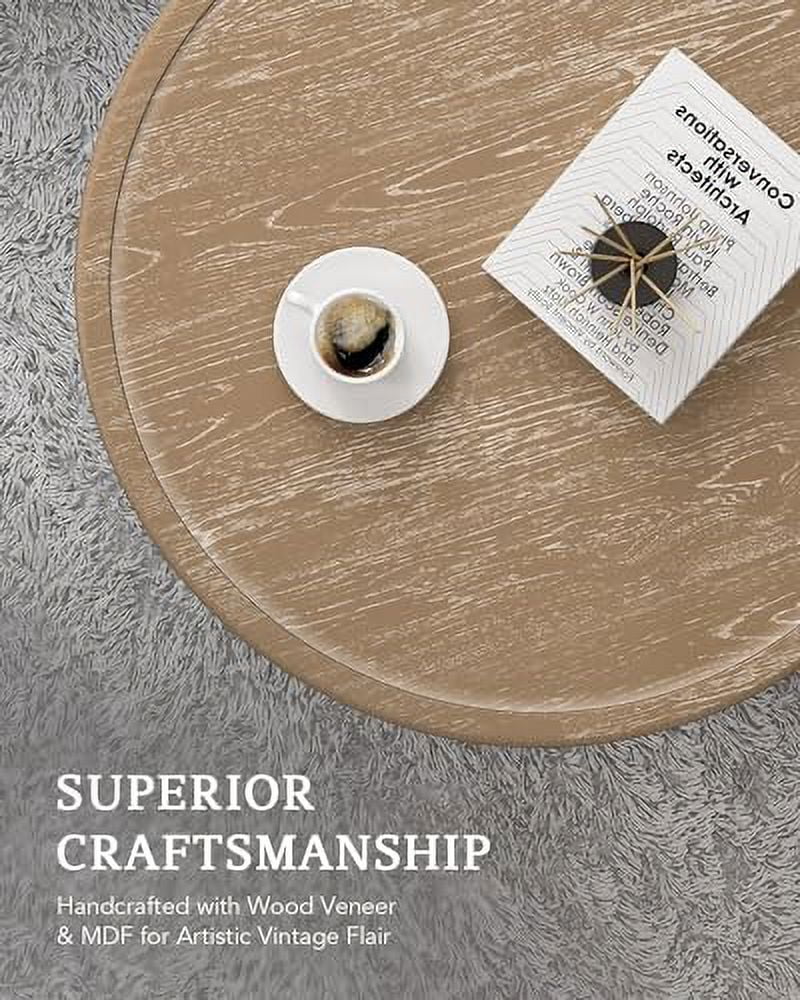 30'' Round Distressed Wood Coffee Table with Shelf L366