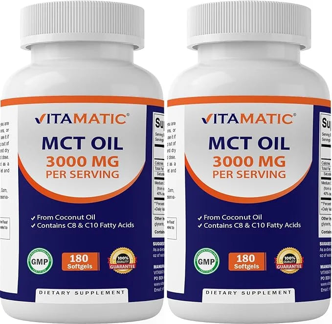 2 Packs MCT Oil Capsules 3000 mg per Serving 180 Softgels from Coconut Oil W7436