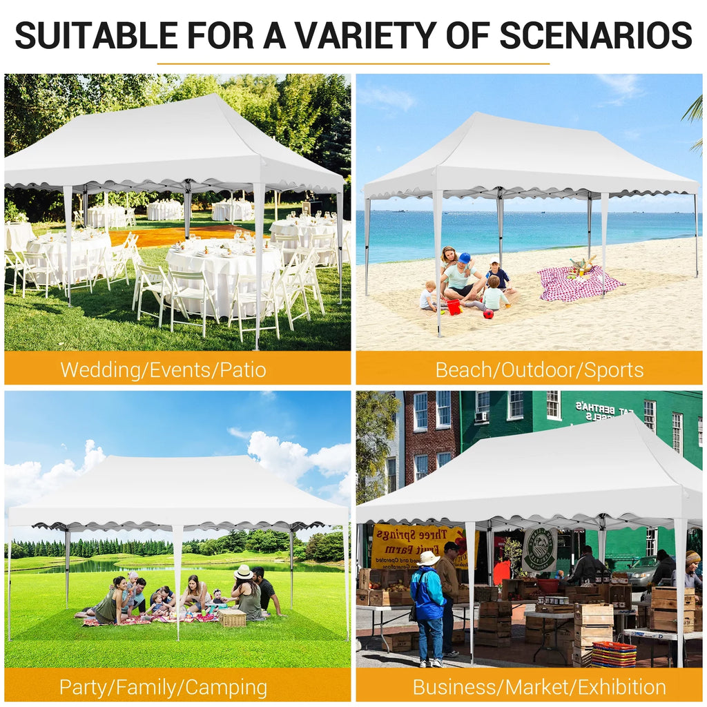 10' x 20' Pop Up Canopy Party Tent Heavy Duty Waterproof Adjustable White with Carry Bag Q29586