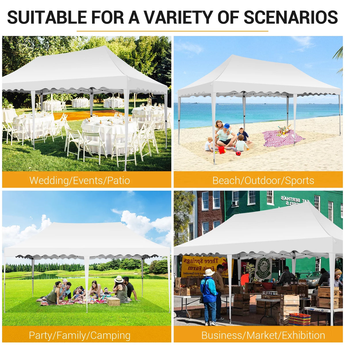 10' x 20' Pop Up Canopy Party Tent Heavy Duty Waterproof Adjustable White with Carry Bag Q29586