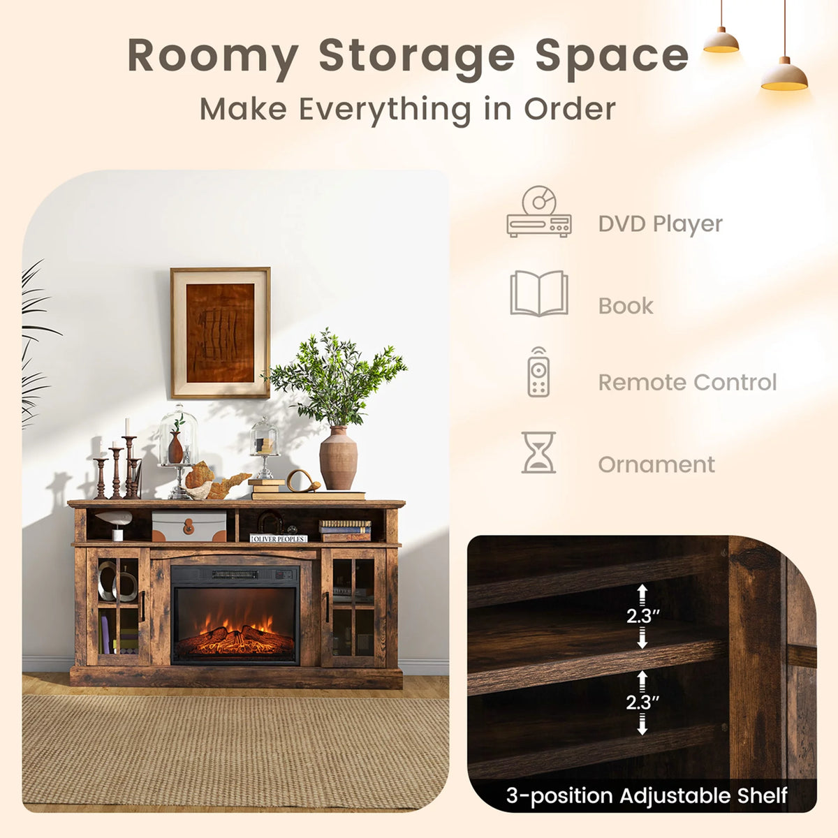 58'' Fireplace TV Stand with 1400W Electric Fireplace N657