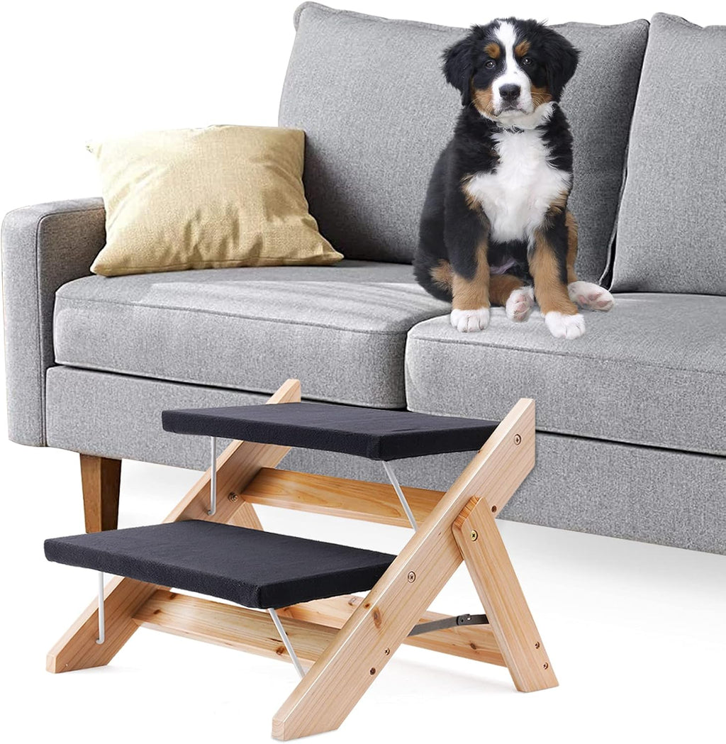 2-in-1 Foldable Wooden Pet Stairs with 2 Levels S2302