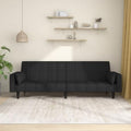 2-Seater Black Fabric Convertible Sleeper Sofa Bed with Two Pillows L109