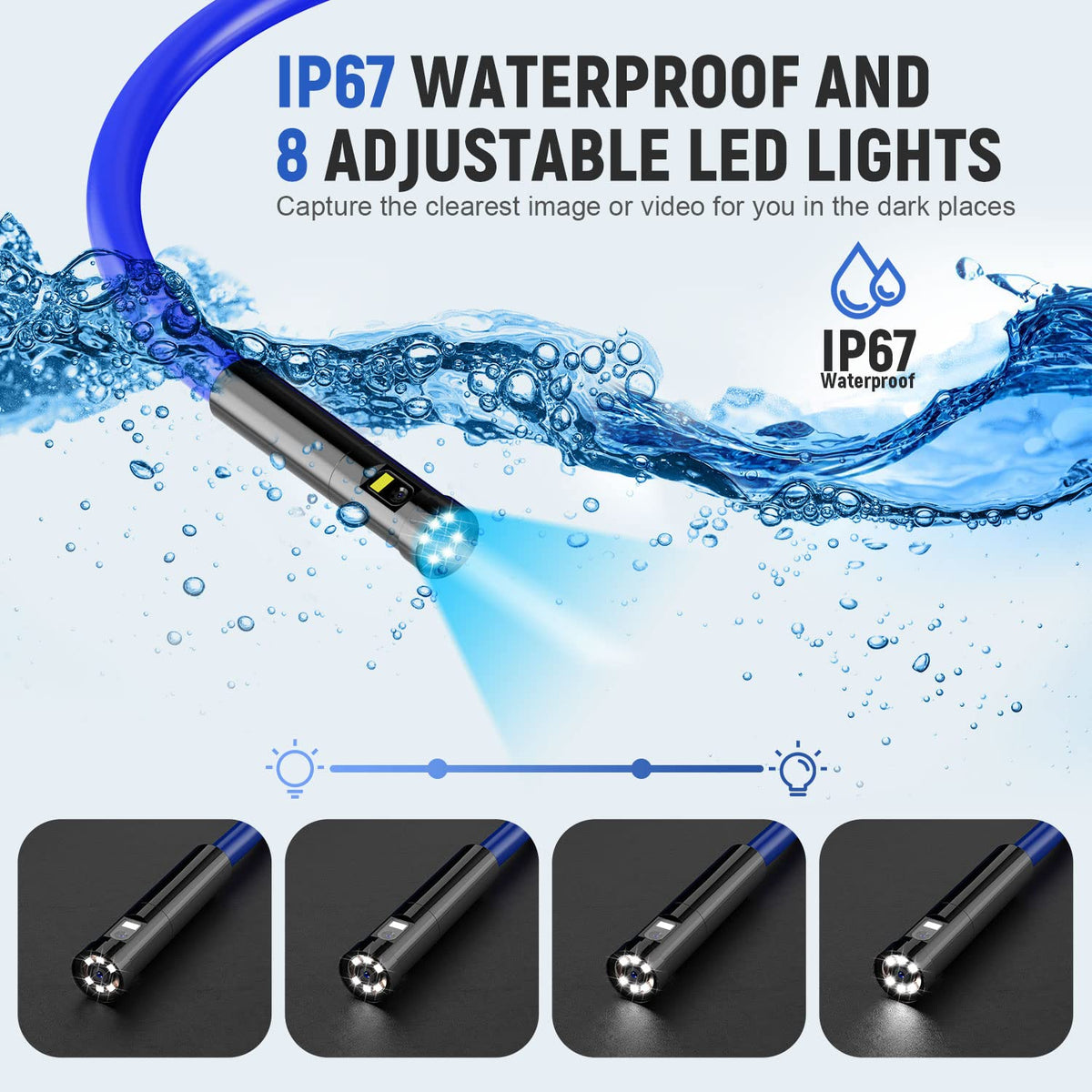 Triple Lens Industrial Endoscope Camera with 4.3'' IPS Screen 1080P HD Waterproof A3715