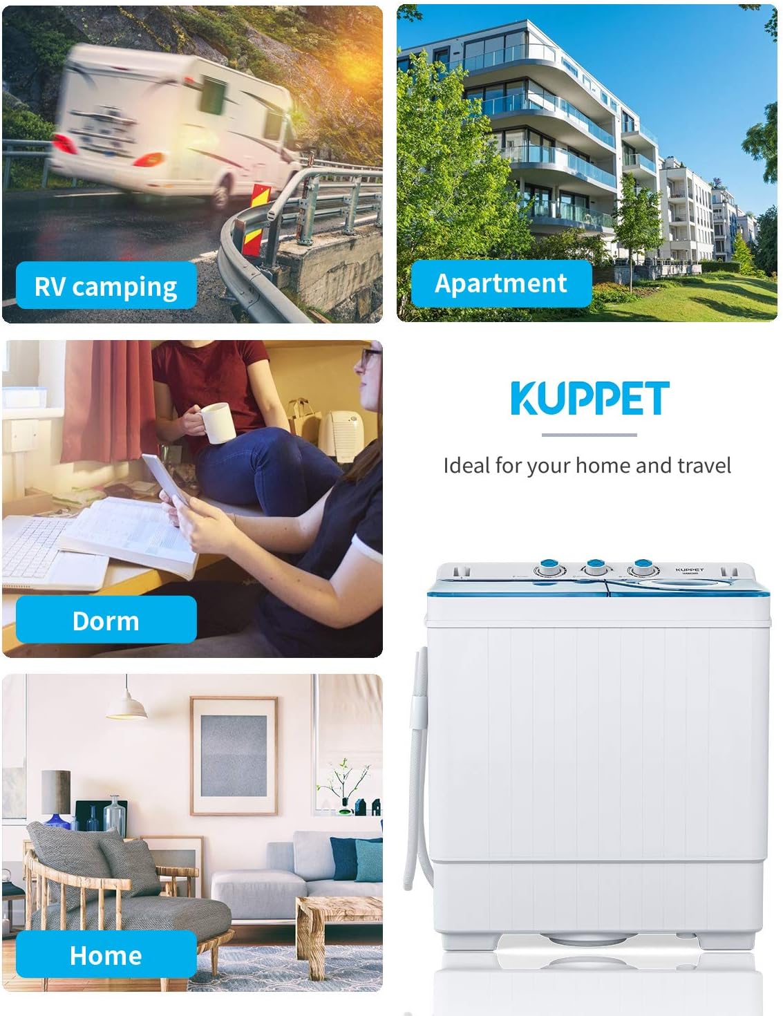 Compact Twin Tub Portable Mini Washing Machine 26lbs Capacity, Washer(18lbs)&Spiner(8lbs) (White&Blue) V2826