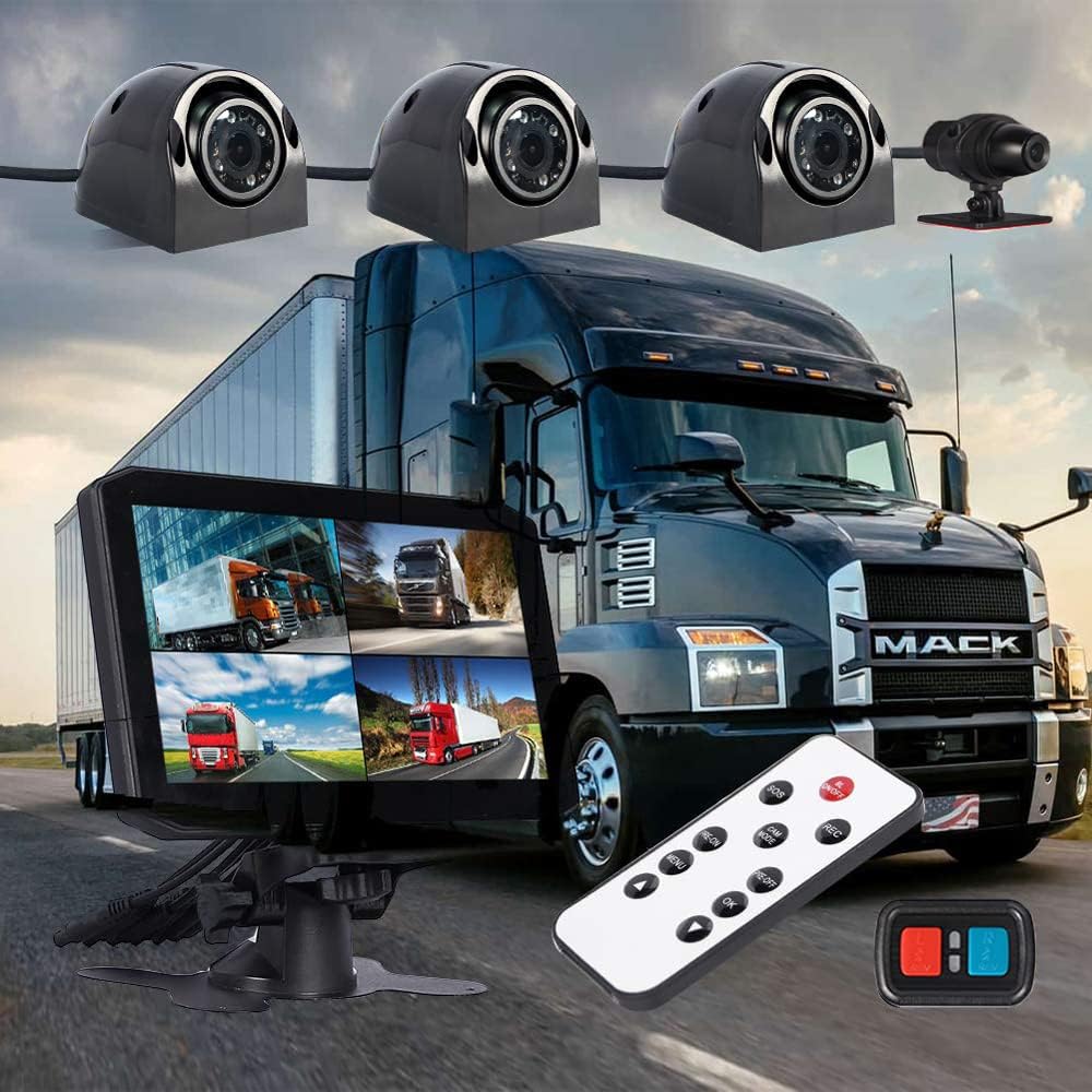 4CH Dash Cam Backup Camera 7.0'' Monitor Recording DVR Front & Sides & Rear VGA with Infrared Night Vision Lens D193