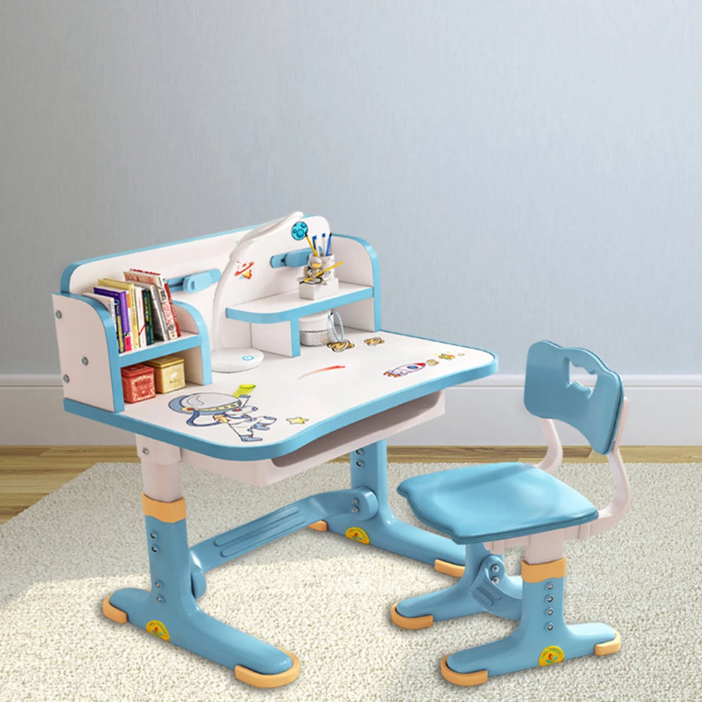 Blue Height Adjustable Kids Desk and Chair Set with Drawer H31367