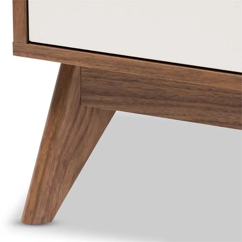 Mid Century Modern White and Walnut Chest and Nightstand Set P5536