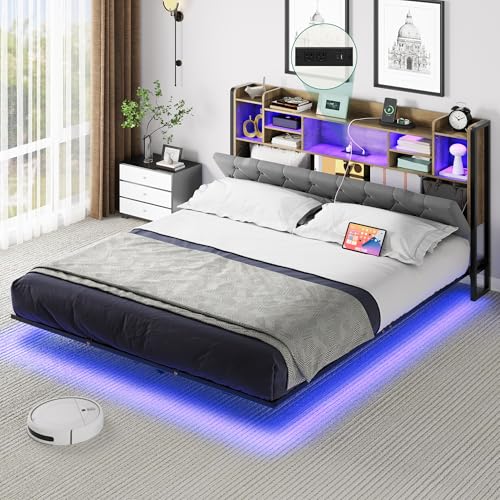 Queen Upholstered Platform Bed with Headboard Storage R8030