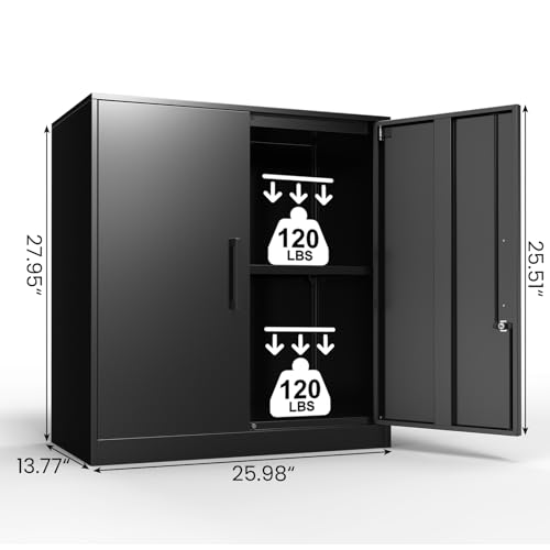 Black & Grey Steel Wall Mounted Storage Cabinet with Lock R159