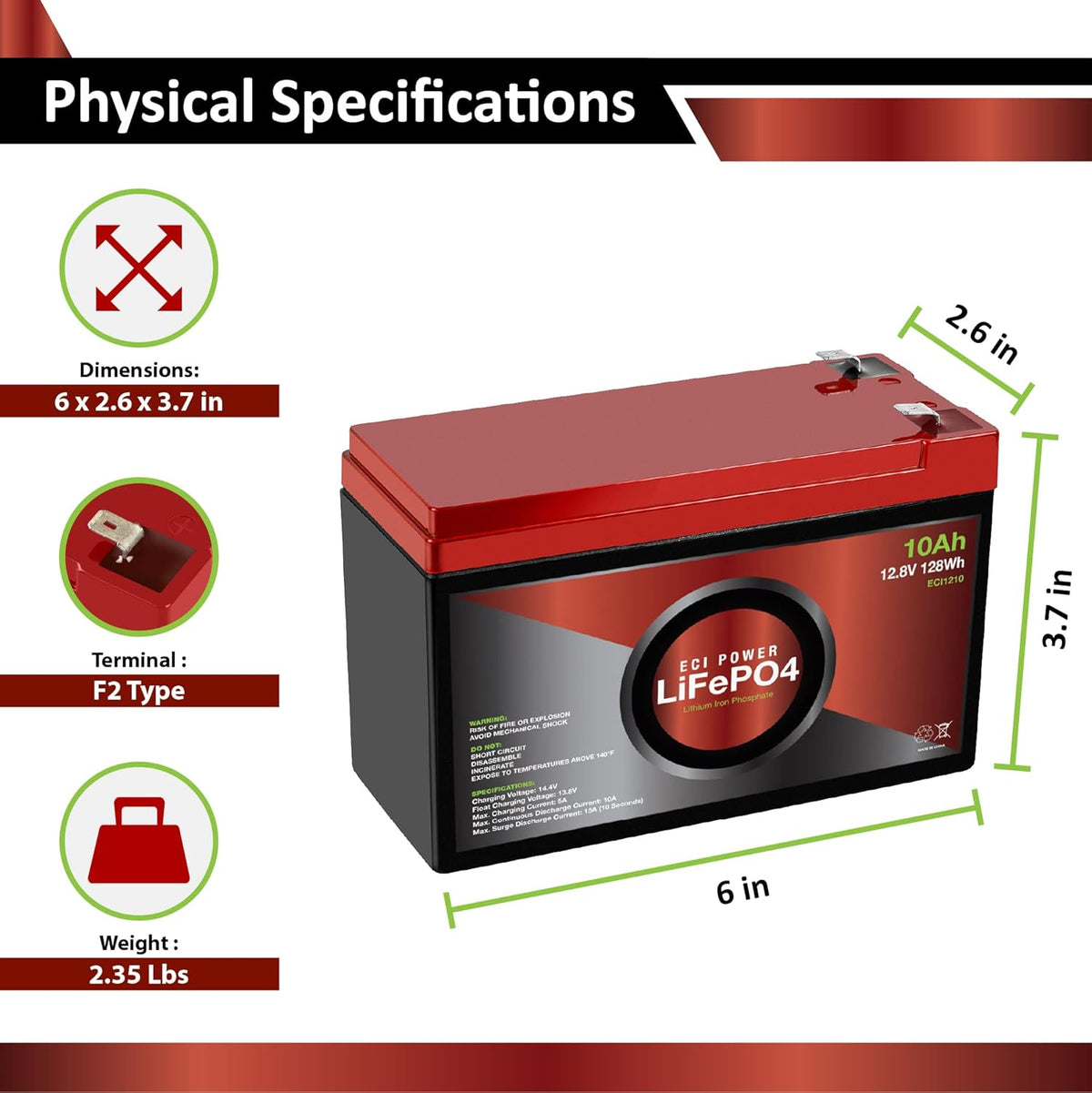 12V 100Ah Lithium LiFePO4 Deep Cycle Rechargeable Battery W363
