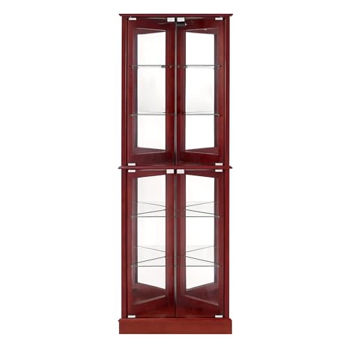 72" Tall Corner 6-Shelf Curio Cabinet with Tempered Glass Doors and Adjustable Storage Shelves (Cherry) R544