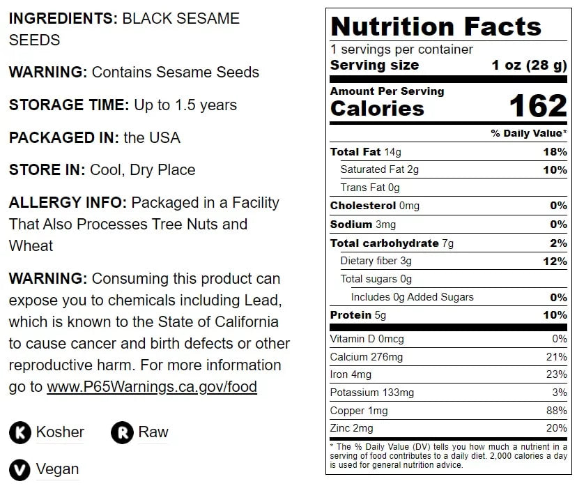 Black Sesame Seeds, 8 Pounds K178