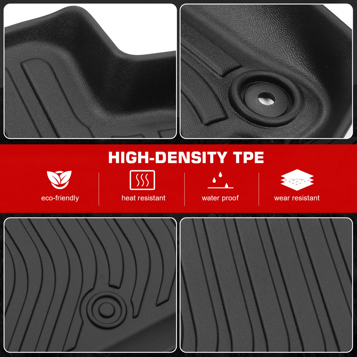 Black TPE 4PC Floor Mats for 2022-2023 Tesla Model X 6 Seats P30048
