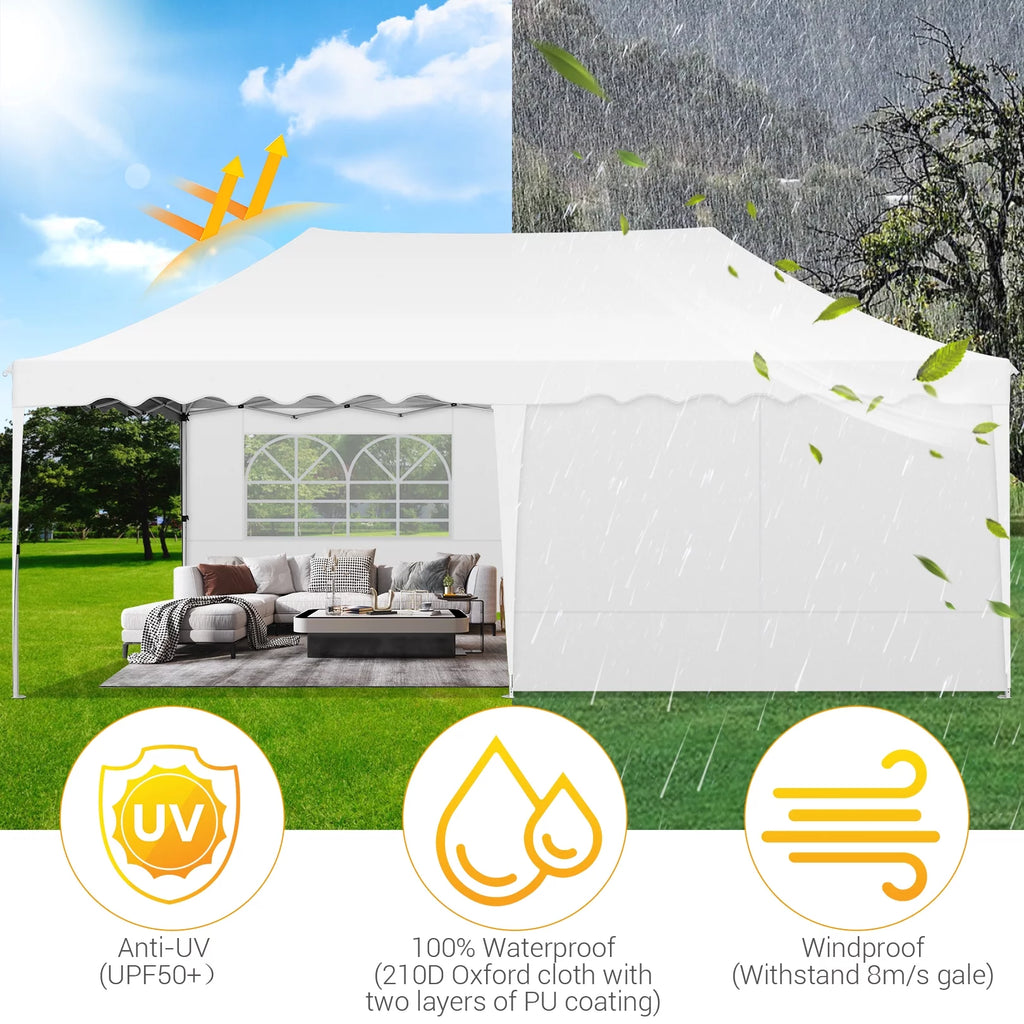 10' x 20' Pop Up Canopy Party Tent Heavy Duty Waterproof Adjustable White with Carry Bag Q29586