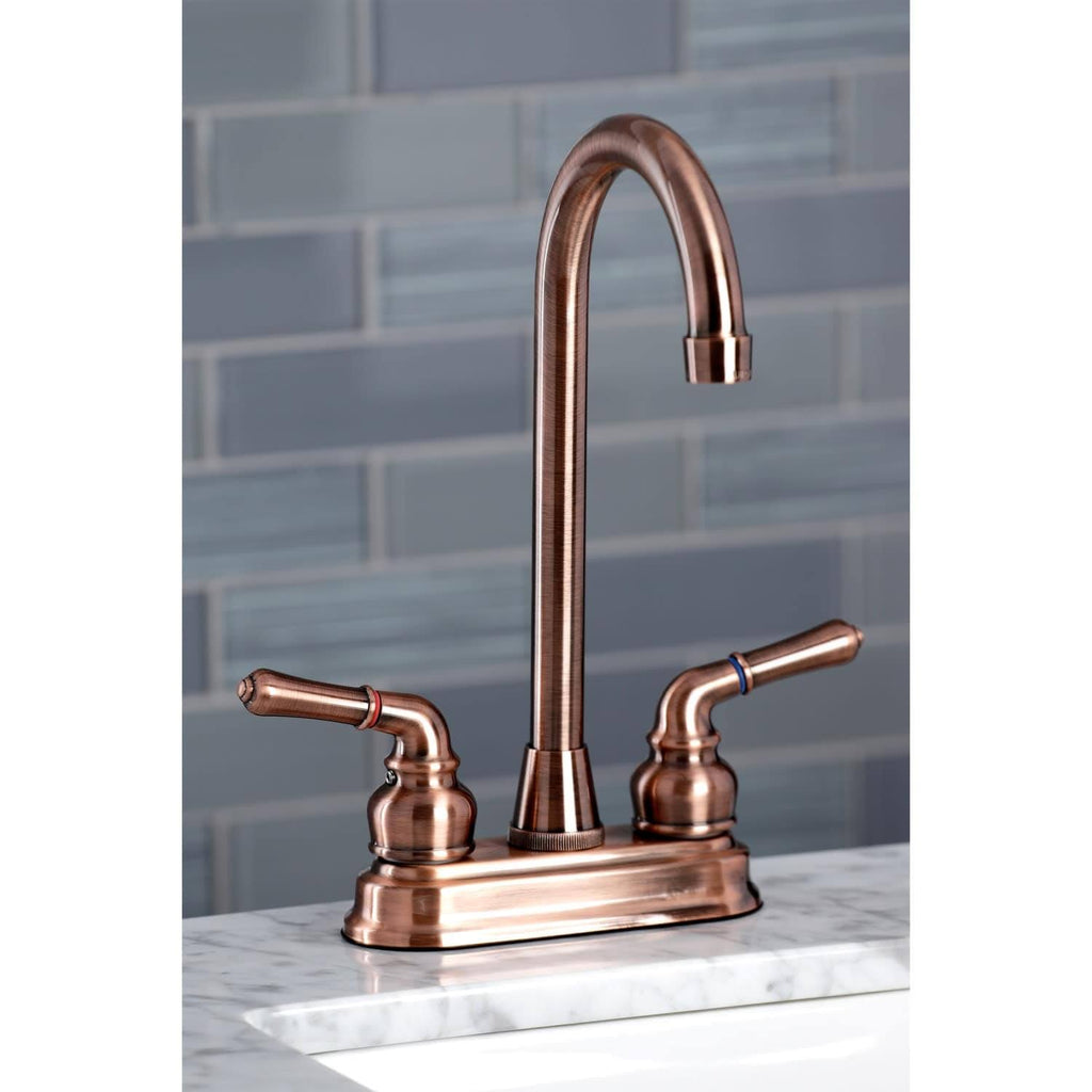 Satin Nickel & Polished Brass Two-Handle Centerset High-Arch Bar Faucet H525667
