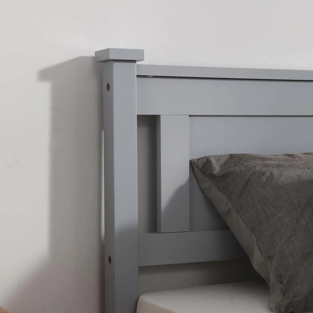 Gray Solid Pine Wood Twin Bed Frame with Headboard A1420