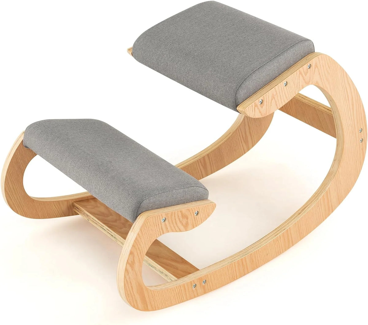 Ergonomic Kneeling Chair with Cushion Solid Wood Frame Gray A7259