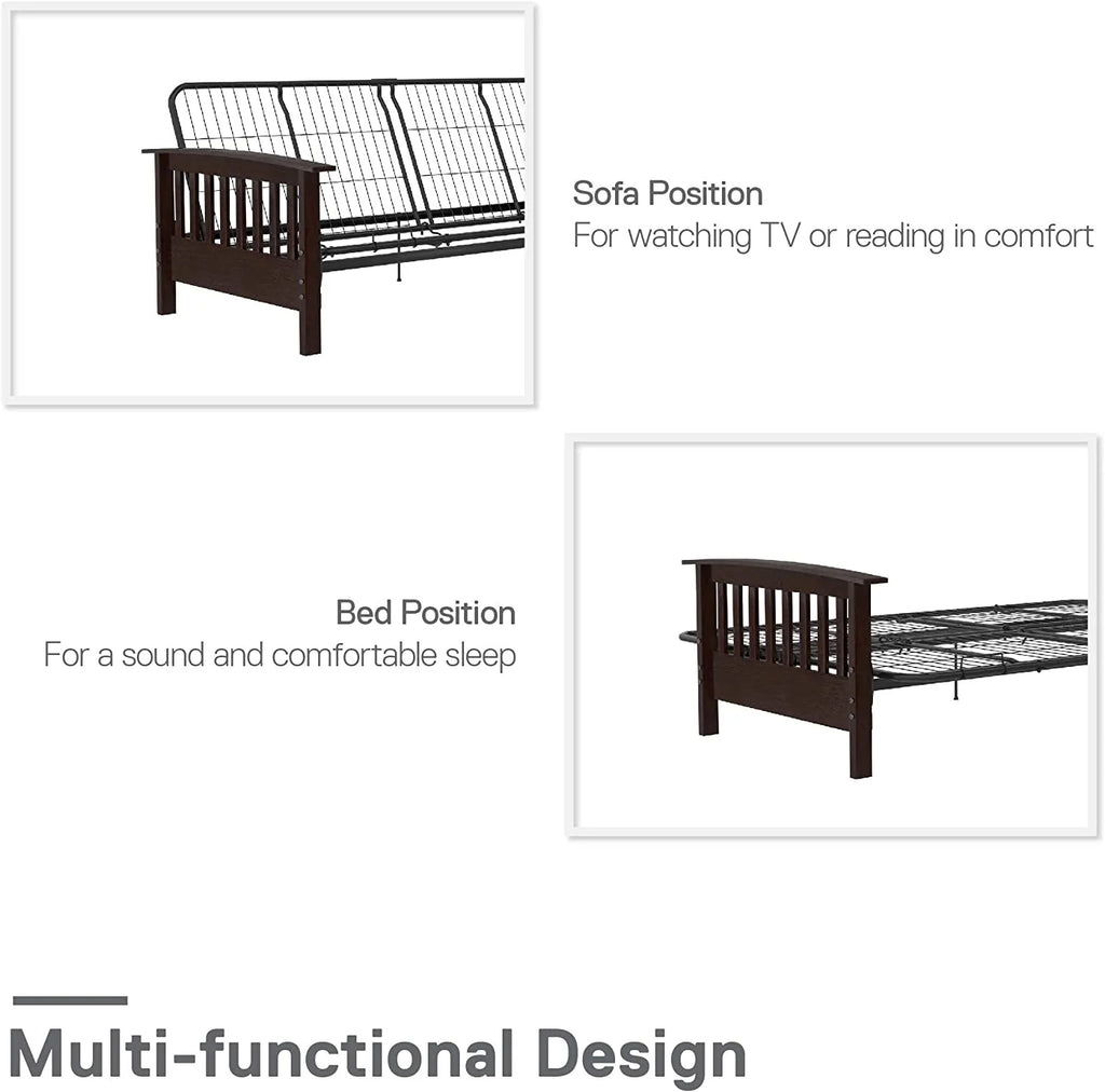 Natural Wood Full Size Futon Frame with Black Metal V16073