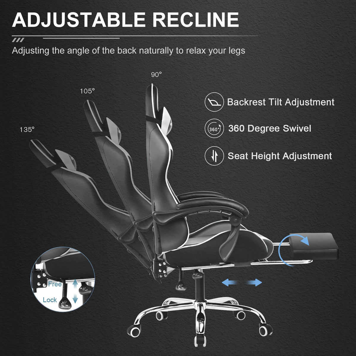 White Gaming Chair with Footrest J8885