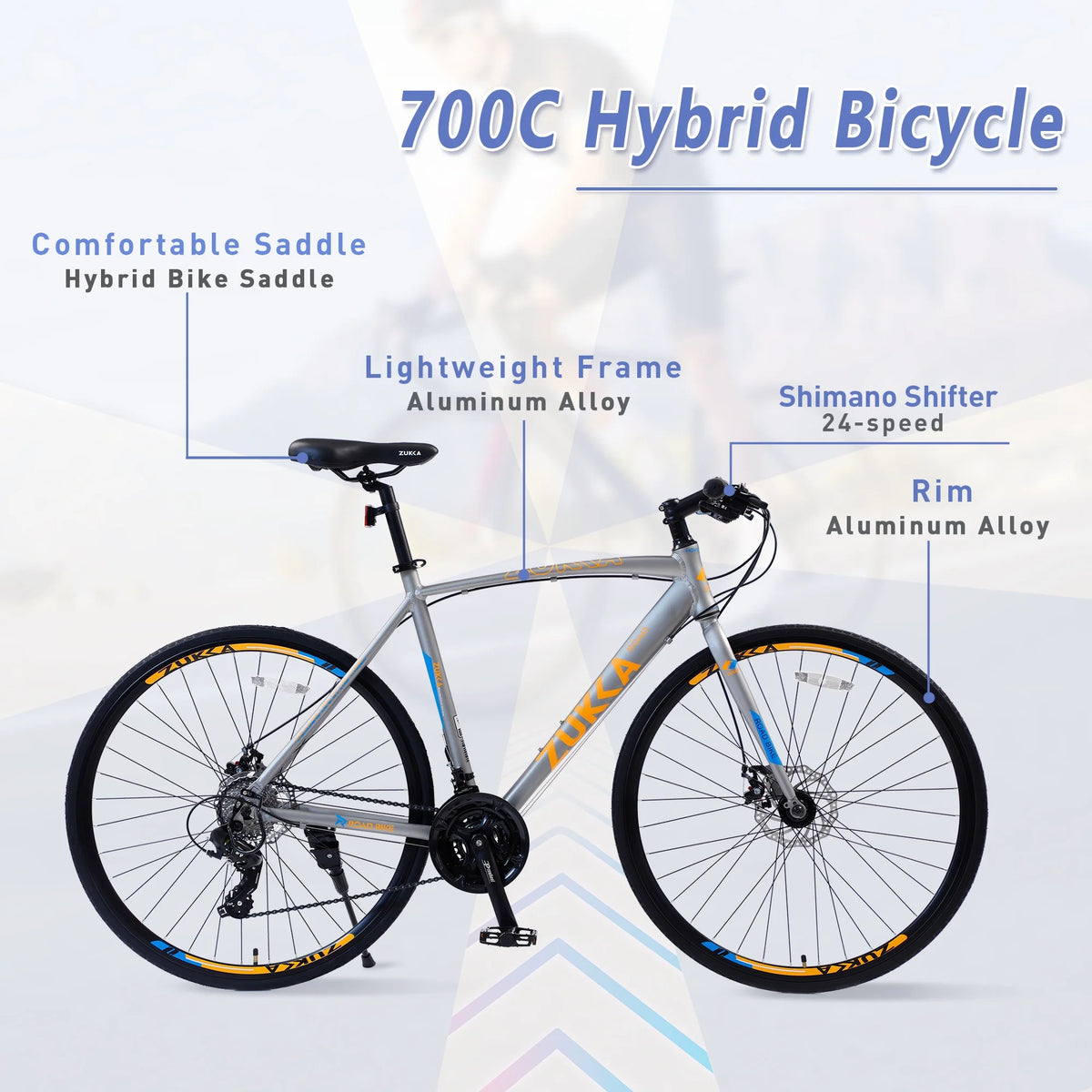 Silver 700C Hybrid Bike with Double Disc Brake E470370