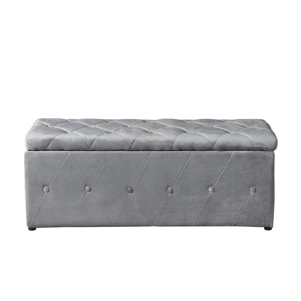 Rectangular Velvet Ottoman Storage with Lids Gray U66789