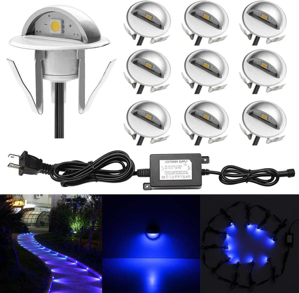 LED Deck Stair Lighting Kit, Low Voltage IP65 Indoor Outdoor Recessed Step Lights, Bronze, Pack of 10 R797