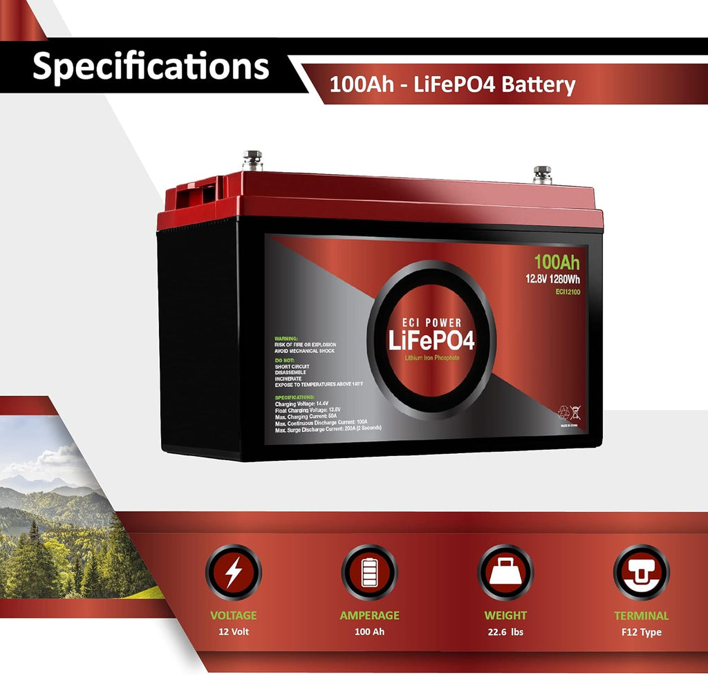 12V 100Ah Lithium LiFePO4 Deep Cycle Rechargeable Battery W363